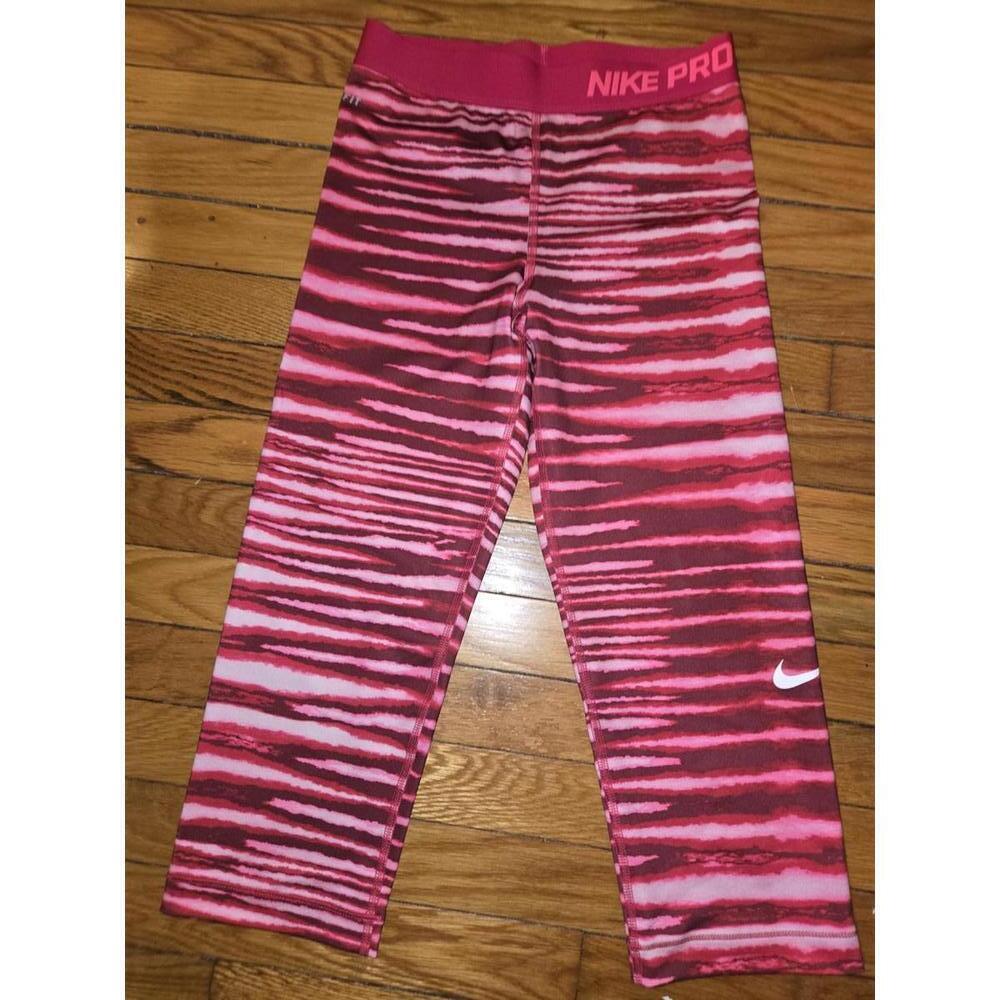 Nike Pro Pink and Red Patterned Athletic Leggings Size S